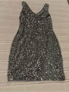 Silver Sequin V-Neck Mini Dress